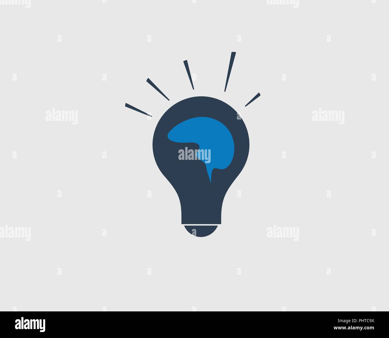 Idea creativa icona. Cervello umano sulla lampadina. Illustrazione Vettoriale