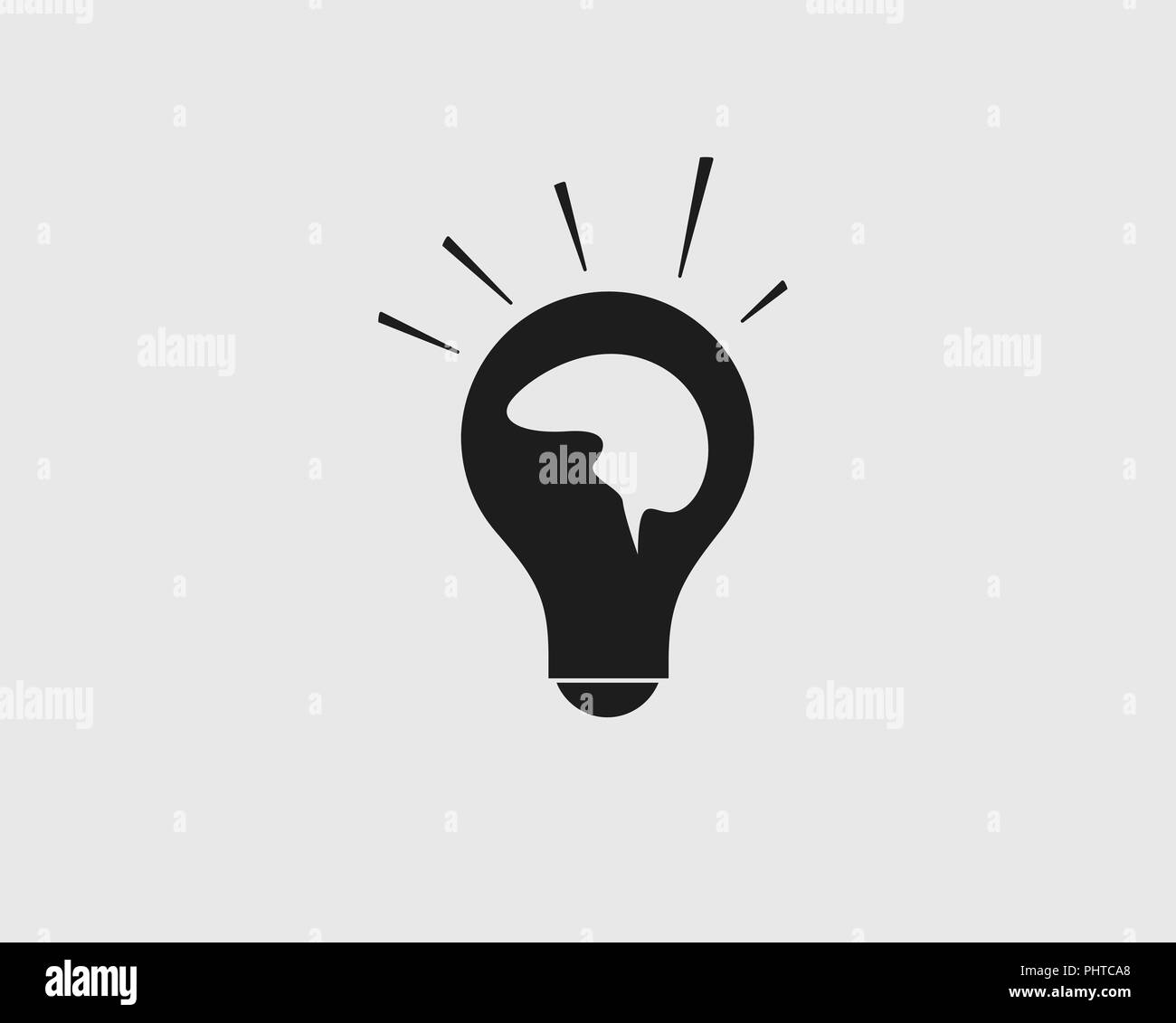 Idea creativa icona. Cervello umano sulla lampadina. Illustrazione Vettoriale