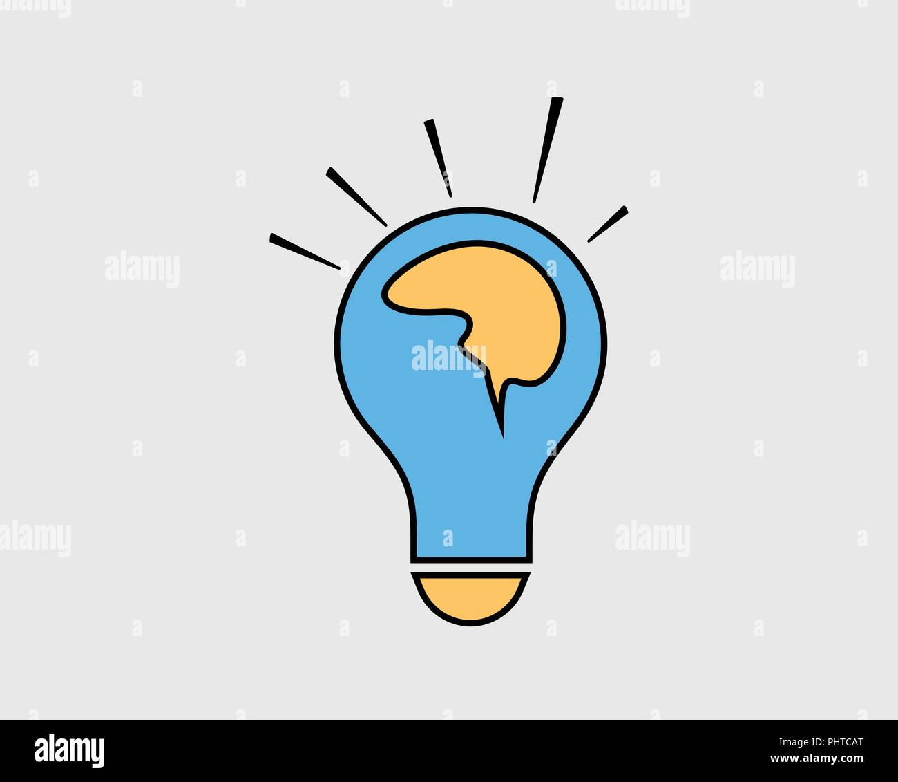 Colorata idea creativa icona. Cervello umano sulla lampadina. Illustrazione Vettoriale