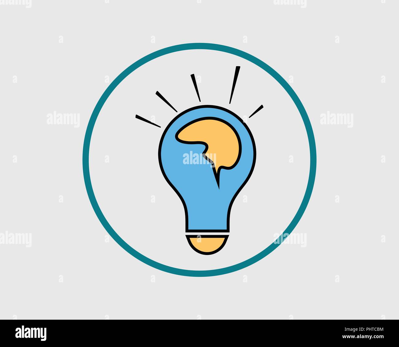 Colorata idea creativa icona. Cervello umano sulla lampadina. Illustrazione Vettoriale