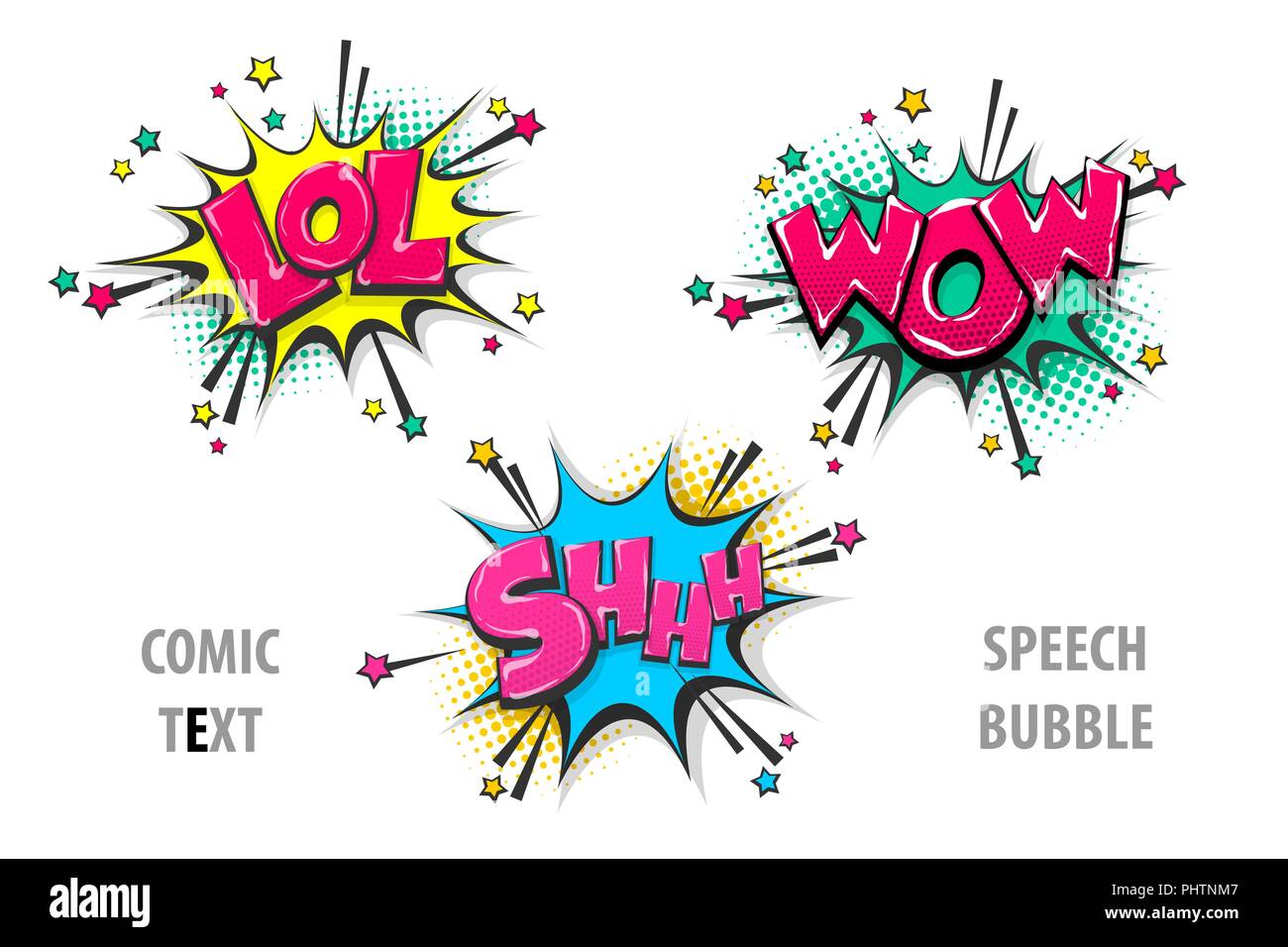 Impostare il testo fumetto discorso bolla lol shh wow Illustrazione Vettoriale
