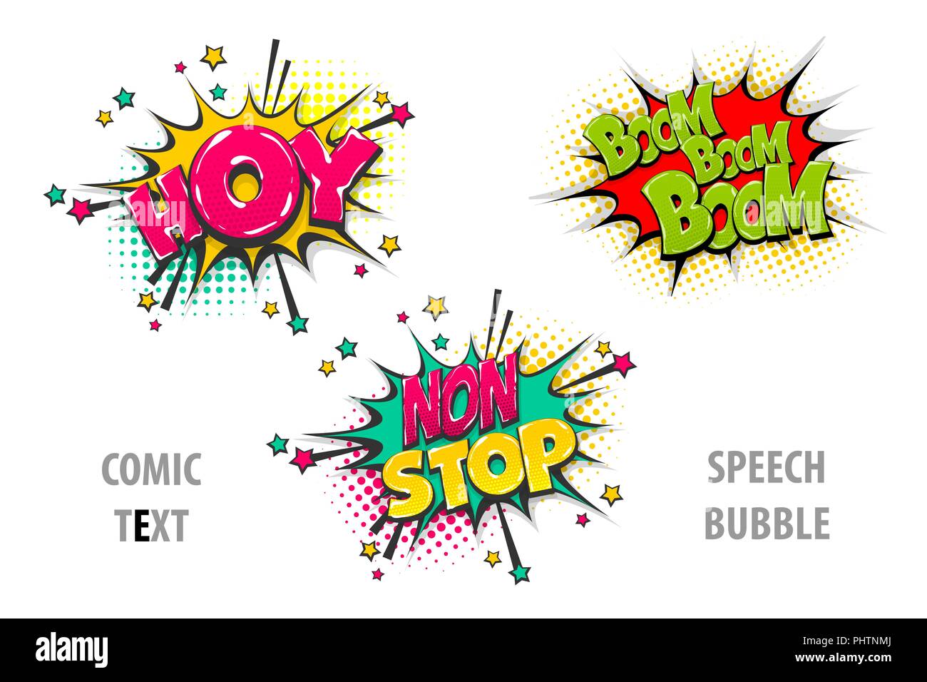 Impostare il testo fumetto discorso bolla hoy hey boom Illustrazione Vettoriale