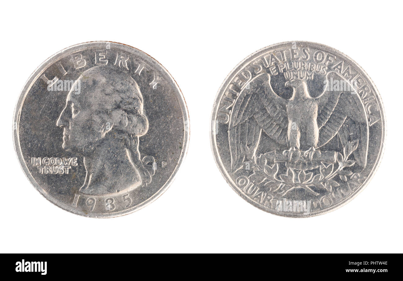 Set di commemorative USA la moneta, il valore nominale del quarto di dollaro, dal 1985. Isolare su sfondo bianco Foto Stock