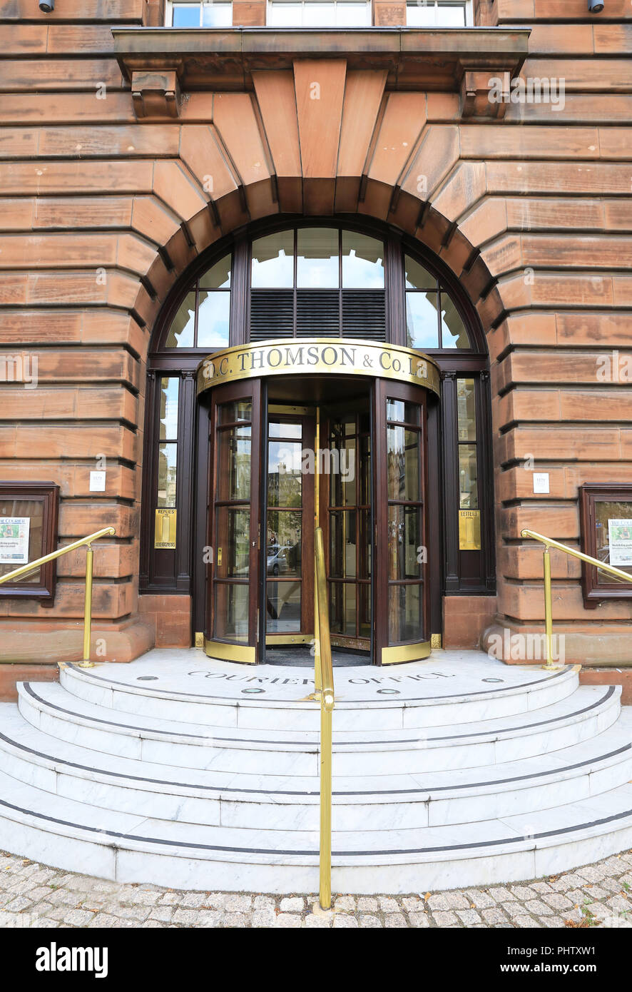 La sede di Washington Thomson, meglio conosciuta per la produzione di Oor Wullie, Il Beano e il Dandy nell'Edificio Meadowside in Scozia, Regno Unito Foto Stock