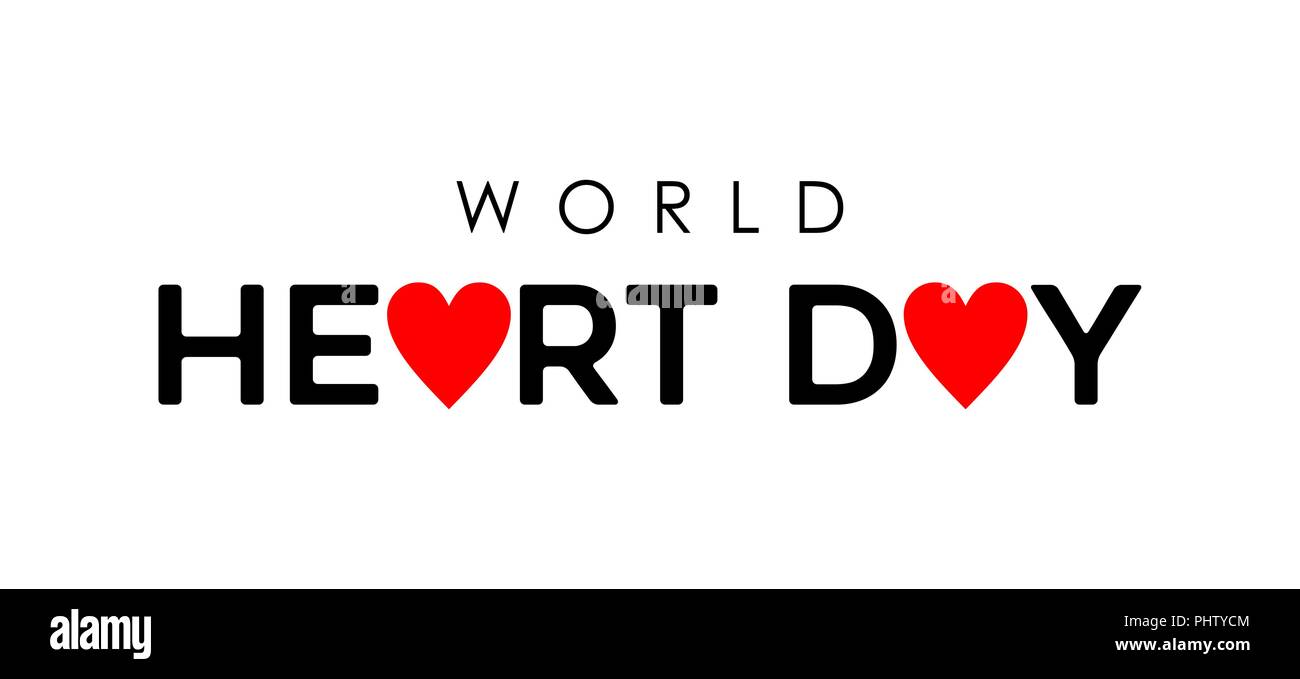 Giornata mondiale del cuore la tipografia segno per la prevenzione e la cura della salute. Red heartshape icona con testo messaggio preventivo. EPS10 vettore. Illustrazione Vettoriale