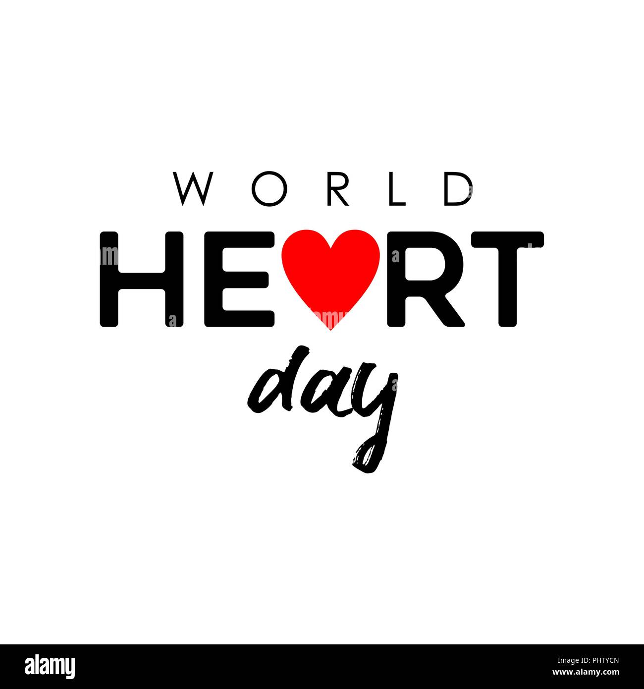 Giornata mondiale del cuore la tipografia segno per la prevenzione e la cura della salute. Red heartshape icona con testo messaggio preventivo. EPS10 vettore. Illustrazione Vettoriale