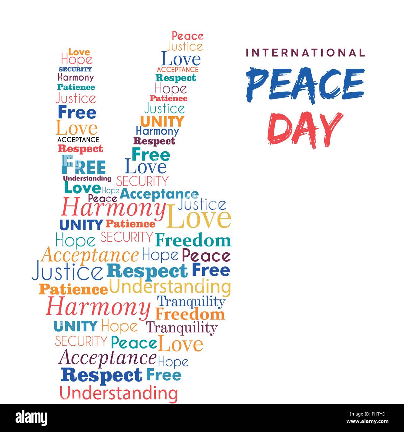La Giornata Mondiale della Pace illustrazione internazionale per la libertà e per la festa di santa. Mano fatti segno di pacifica tipografia preventivi. EPS10 vettore. Illustrazione Vettoriale