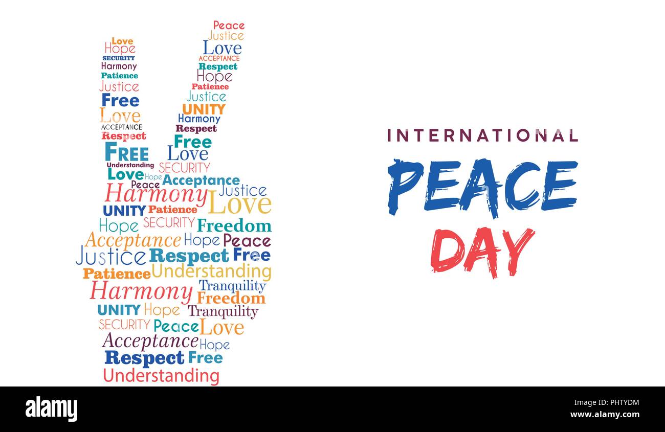 La Giornata Mondiale della Pace illustrazione internazionale per la libertà e per la festa di santa. Mano fatti segno di pacifica tipografia preventivi. EPS10 vettore. Illustrazione Vettoriale