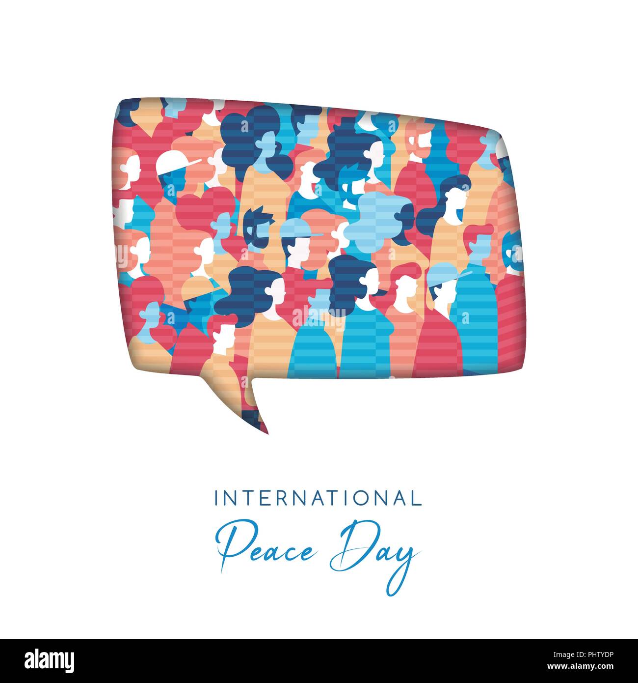 La pace internazionale giorno illustrazione in carta tagliata stile per unità di cultura di tutto il mondo. Bolla sociale intaglio con diverse persone folla. EPS10 vect Illustrazione Vettoriale