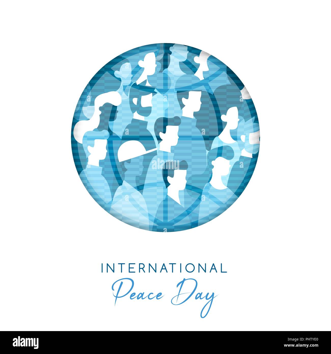 La pace internazionale giorno illustrazione in carta tagliata stile per unità di cultura di tutto il mondo. Ritaglio circolare con diverse persone folla. EPS10 vettore. Illustrazione Vettoriale