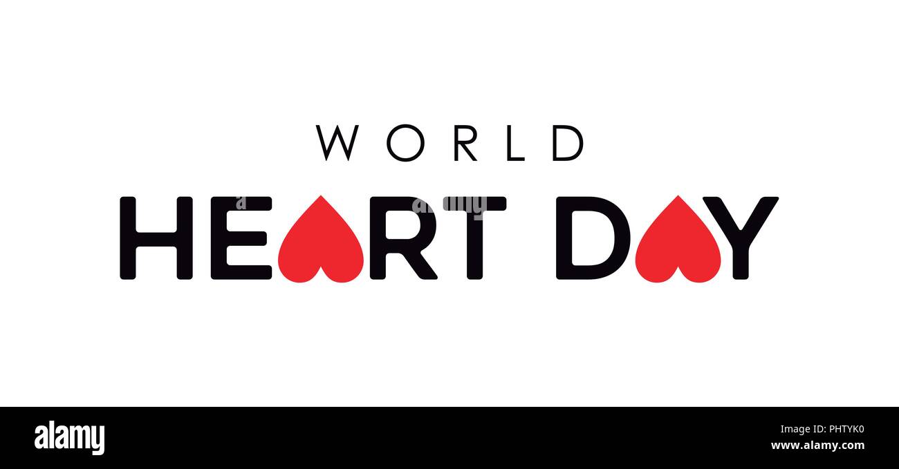Giornata mondiale del cuore la tipografia segno per la prevenzione e la cura della salute. Red heartshape icona con testo messaggio preventivo. EPS10 vettore. Illustrazione Vettoriale