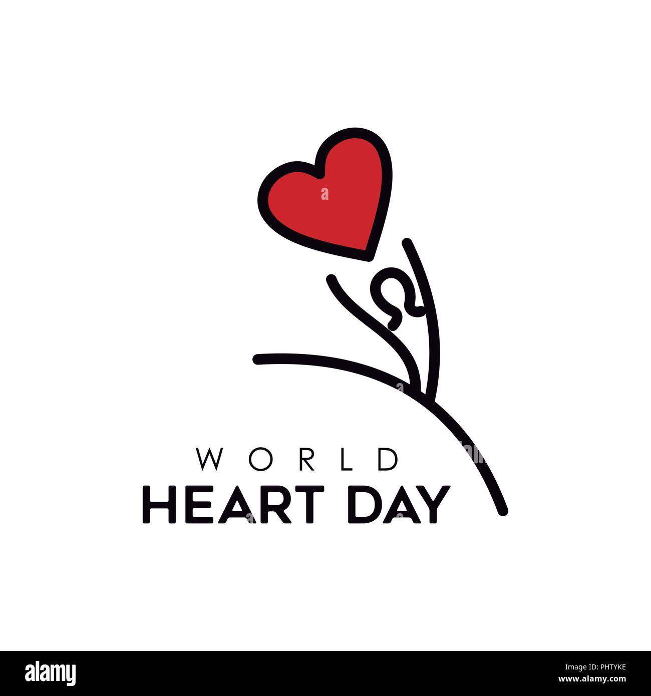 Giornata mondiale del cuore la tipografia segno per la prevenzione e la cura della salute. Red heartshape icona con testo messaggio preventivo. EPS10 vettore. Illustrazione Vettoriale