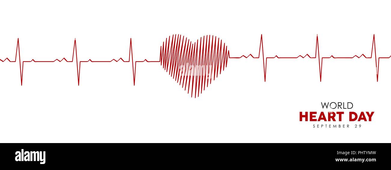 Giornata mondiale del cuore banner web illustrazione di rosso linea heartbeat per la cura della salute la consapevolezza. EPS10 vettore. Illustrazione Vettoriale
