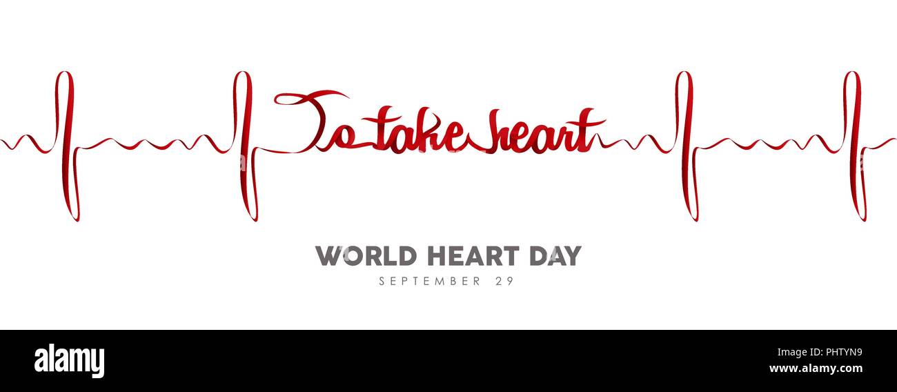 Giornata mondiale del cuore banner web illustrazione di rosso linea heartbeat per la cura della salute la consapevolezza. EPS10 vettore. Illustrazione Vettoriale