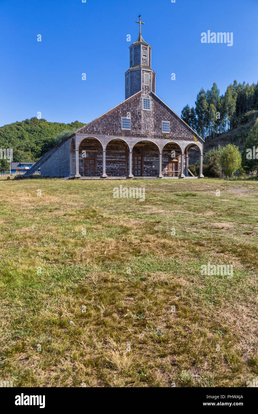Chiesa in legno di Quinchao, Quinchao, isola di Chiloe, Los Lagos regione, Cile Foto Stock