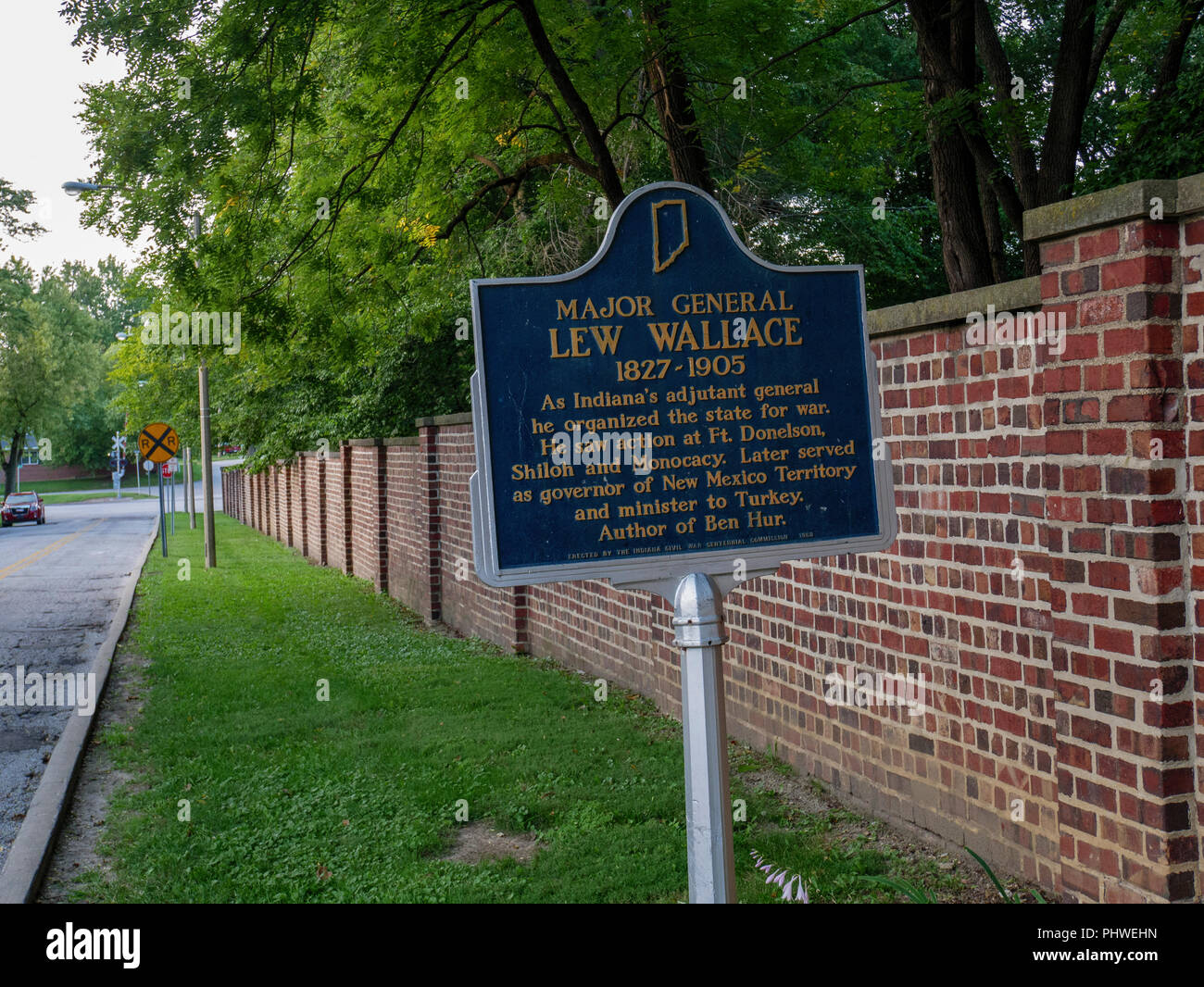 Generale Lew Wallace marcatore storico. Crawfordville, Indiana. Foto Stock