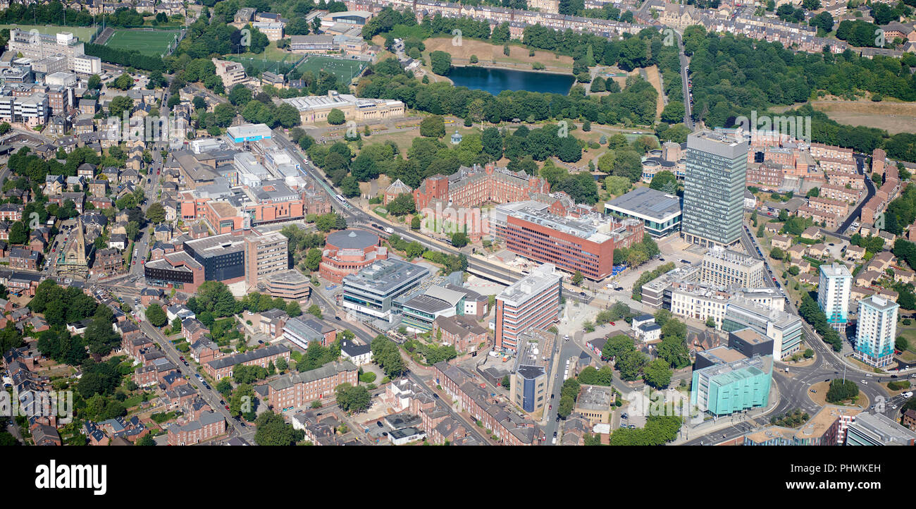 Una veduta aerea di Sheffield University, South Yorkshire, nell'Inghilterra del Nord, Regno Unito Foto Stock