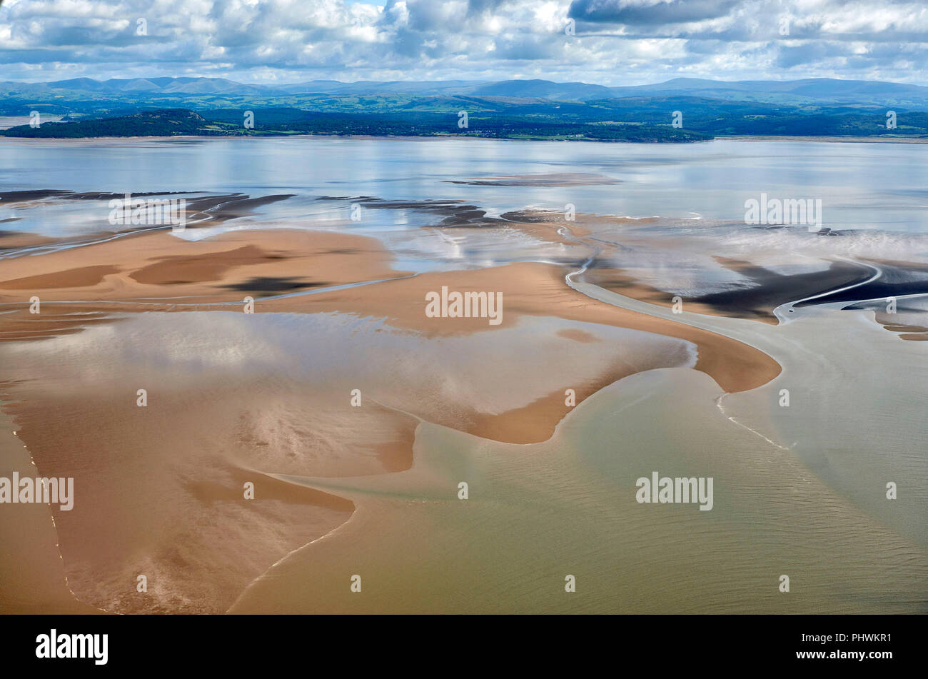 Una veduta aerea di Morecambe Bay, a nord ovest dell'Inghilterra, Regno Unito Foto Stock