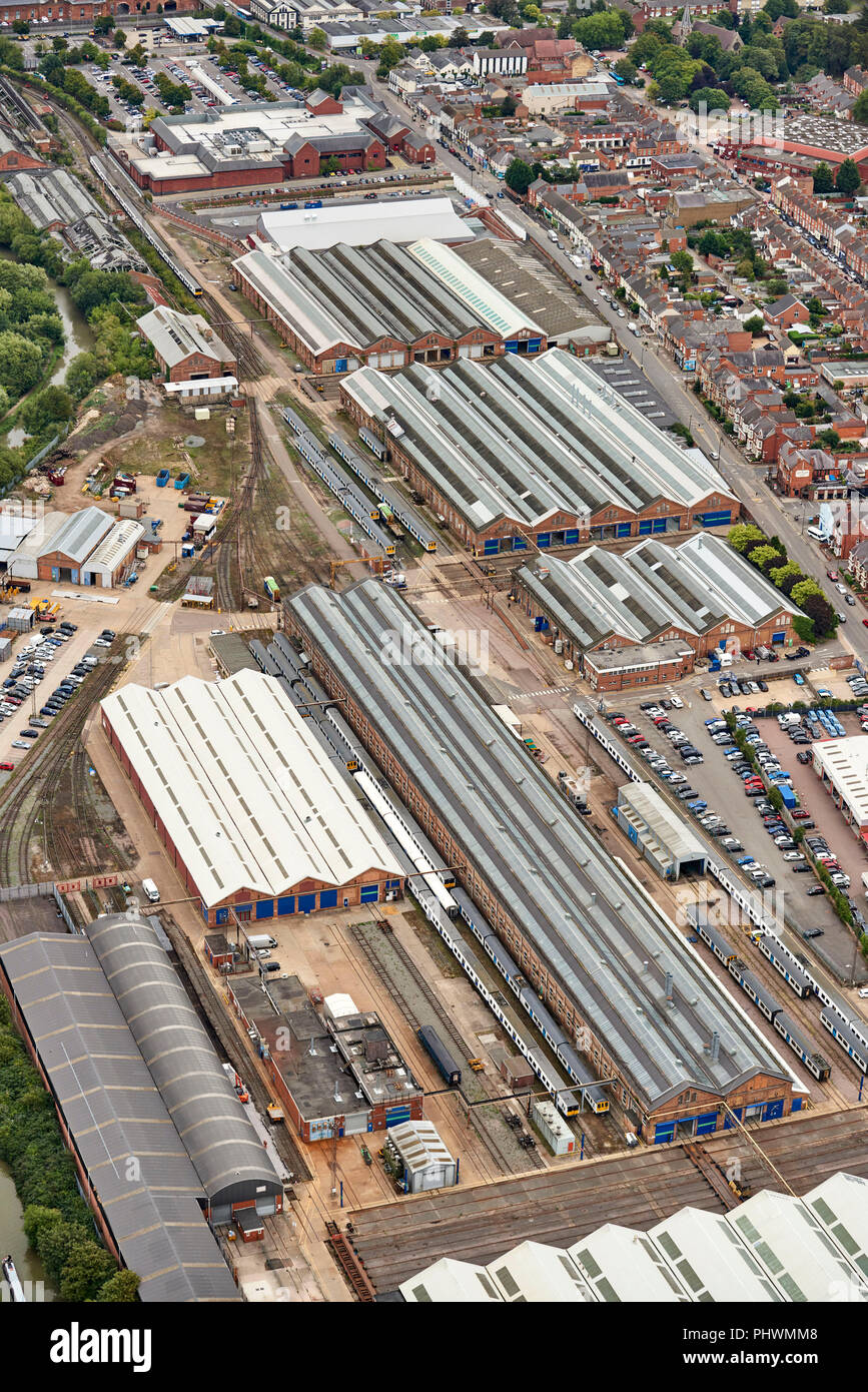 Una veduta aerea di Wolverton opere ferroviarie, Milton Keynes, Sud Est Inghilterra Foto Stock