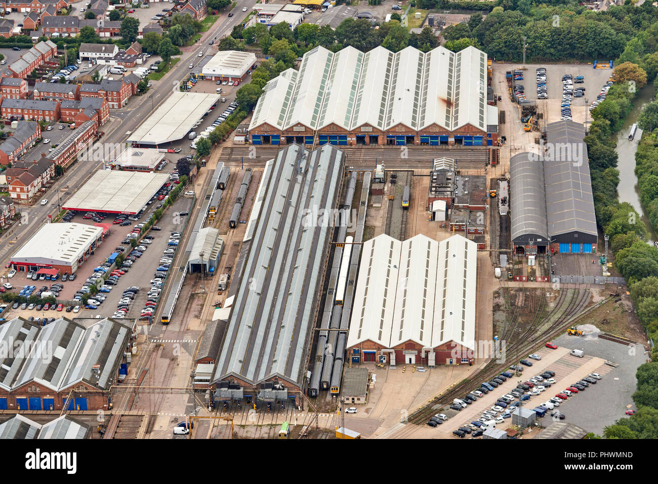 Una veduta aerea di Wolverton opere ferroviarie, Milton Keynes, Sud Est Inghilterra Foto Stock