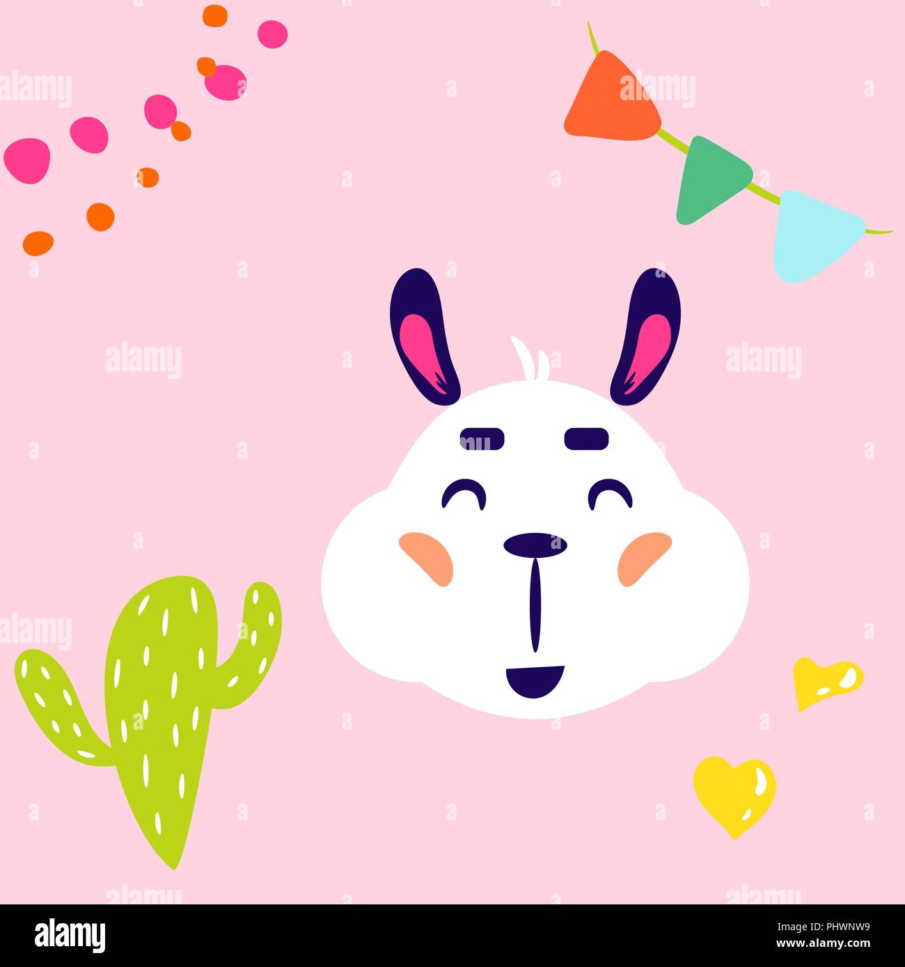 Lama isolato bianco carino infantile illustrazione vettoriale. Illustrazione Vettoriale