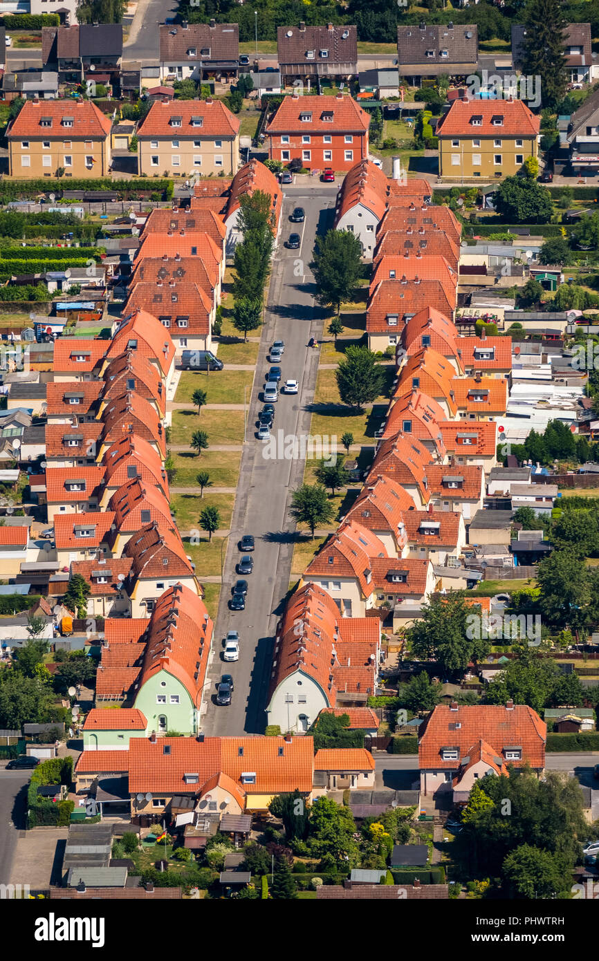 Insediamento minerario Ulmenfeld, tetti rossi, storico insediamento minerario Ulmenhof, Gemmerich, Ahlen, la zona della Ruhr, Renania settentrionale-Vestfalia, Germania, DEU, Euro Foto Stock