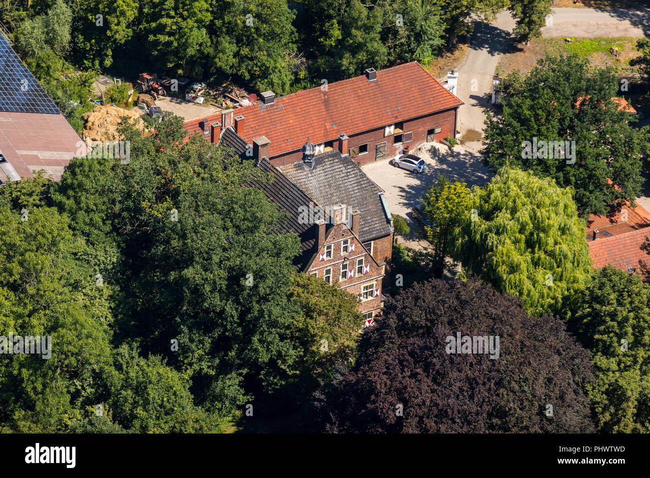 Haus Tüchen, Jörn Alexander Schulze-Henne, allevamento di cavalli, estere, Ahlen, Ruhrgebiet, Renania settentrionale-Vestfalia, Germania, DEU, Europa, fotografia aerea, Foto Stock