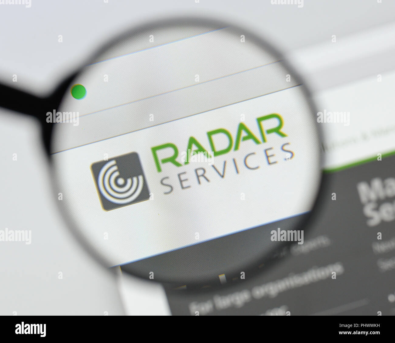 Milano, Italia - 20 agosto 2018: Servizi Radar Smart IT-Sicurezza homepage del sito. Servizi Radar Smart IT-logo di sicurezza visibile. Foto Stock