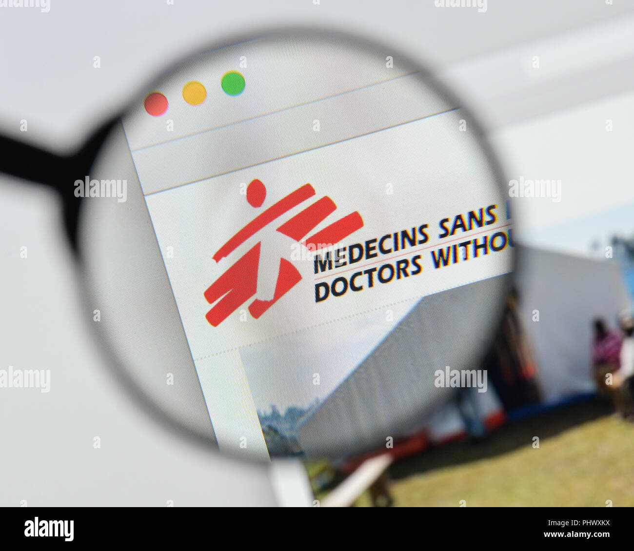 Milano, Italia - 20 agosto 2018: Medici senza frontiere website homepage. Medici senza frontiere logo visibile. Foto Stock