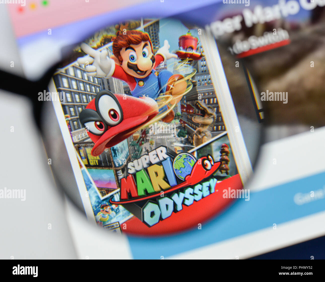 Milano, Italia - 20 agosto 2018: Super Mario Odyssey website homepage. Super Mario Odyssey logo visibile. Foto Stock