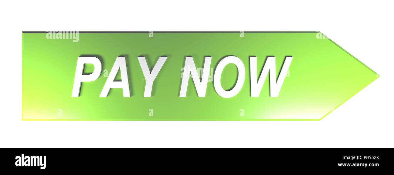 Paga ora sulla freccia verde - il rendering 3D Foto Stock