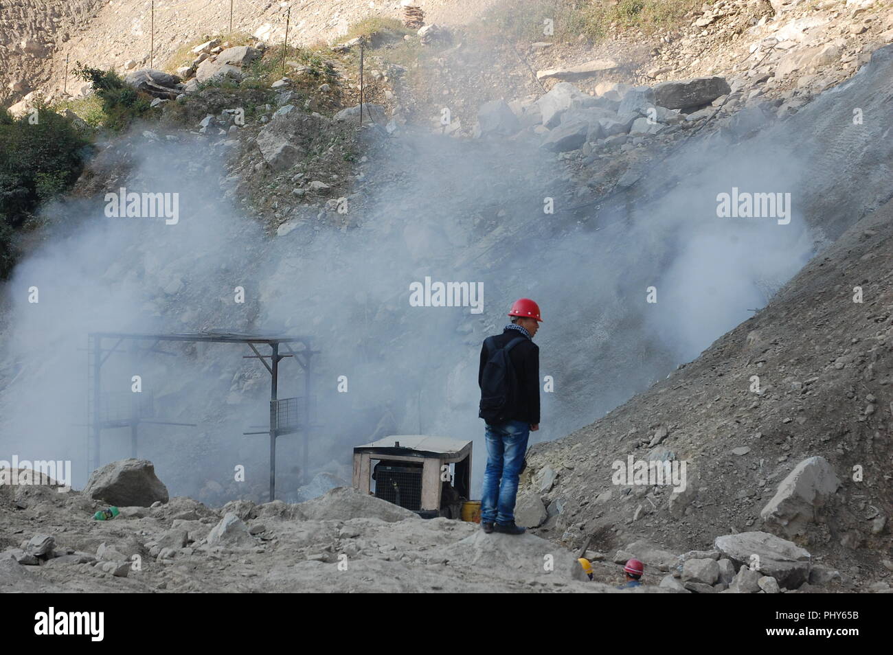 Trisuli superiore 3a centrale idroelettrica di costruzione, Nepal Foto Stock