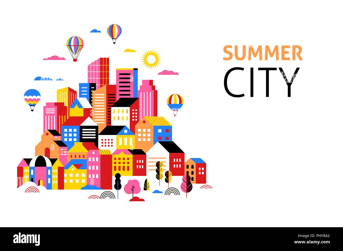 Panorama della città, geometriche scena urbana, smart city concetto illustrazione e design di banner Illustrazione Vettoriale