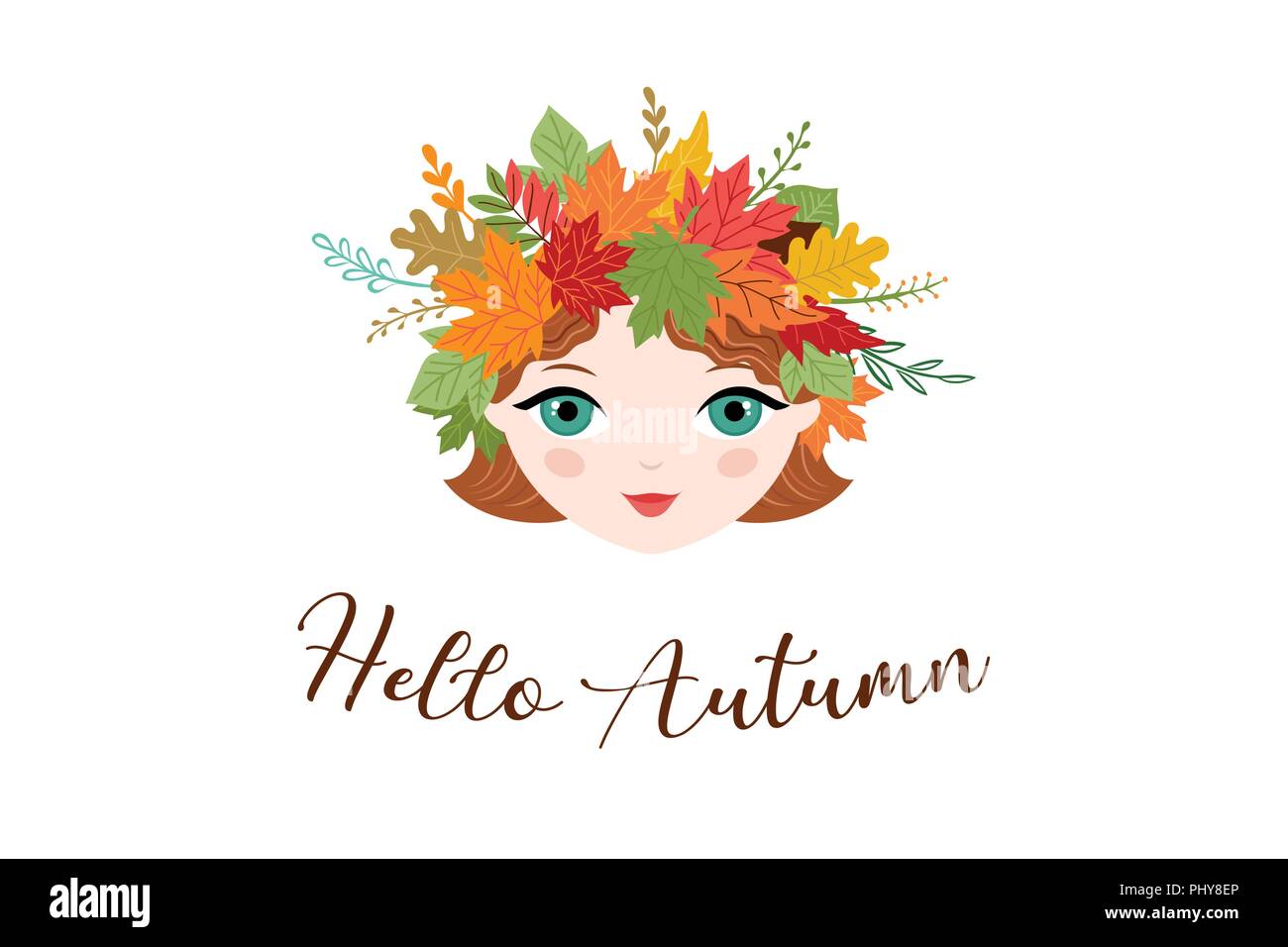Ciao autunno, stagione autunno sfondo. Ragazza con circlet di autunno fiori e foglie, illustrazione vettoriale Illustrazione Vettoriale Ciao autunno, stagione autunno sfondo. Ragazza con circlet di autunno fiori e foglie, illustrazione vettoriale Illustrazione Vettoriale