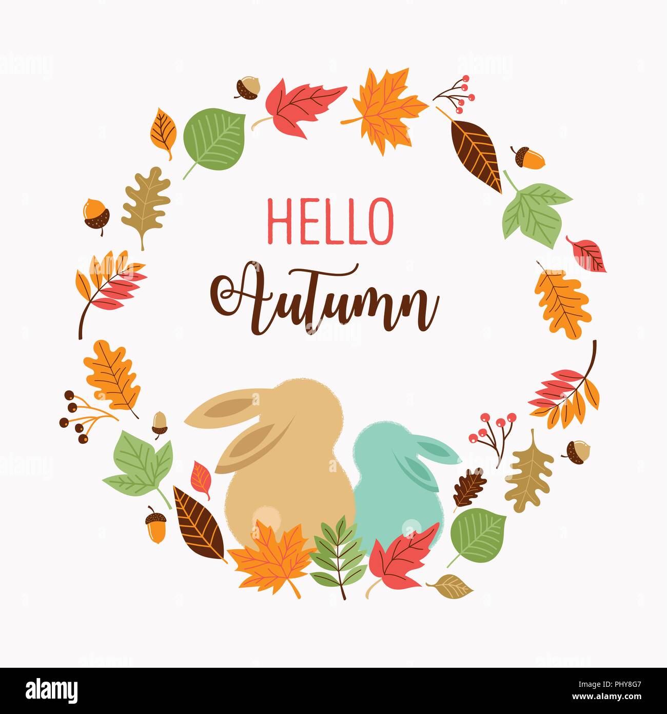 Ciao autunno, stagione autunno sfondo. coniglietti e una ghirlanda di foglie. Illustrazione Vettoriale Illustrazione Vettoriale Ciao autunno, stagione autunno sfondo. coniglietti e una ghirlanda di foglie. Illustrazione Vettoriale Illustrazione Vettoriale