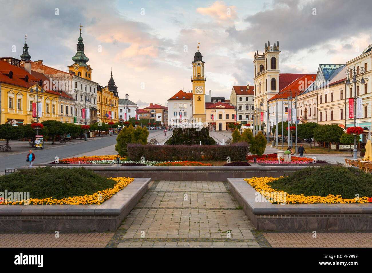 Banska Bystrica, Slovacchia - 19 Luglio 2018: piazza principale di Banska Bystrica, Slovacchia centrale. Foto Stock