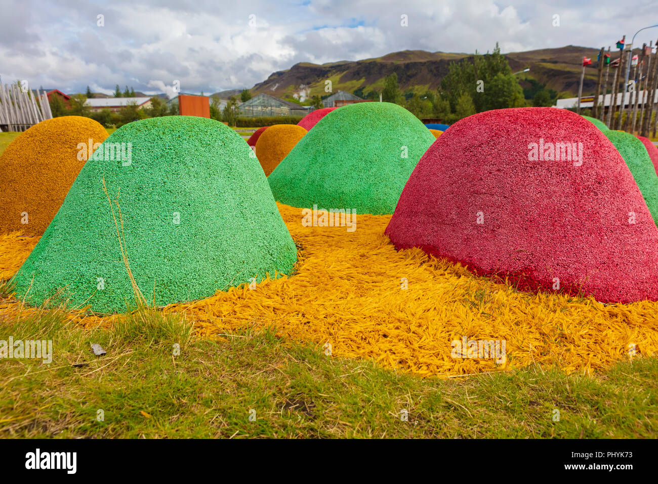 Hveragerði, Islanda parco cittadino chiamato dopo Jóhanna Sigurðardóttir, Islanda la prima donna primo ministro. Foto Stock