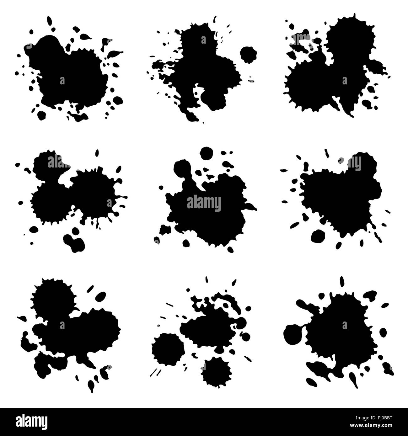 Set di nero scende astratta, isolato su bianco Foto Stock