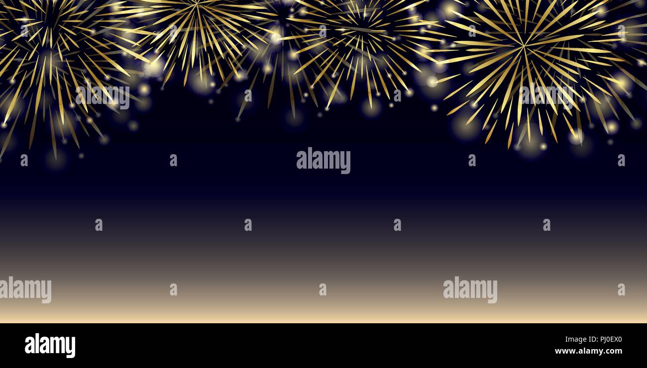 Golden party fuochi d' artificio nel cielo notturno illustrazione vettoriale EPS10 Illustrazione Vettoriale