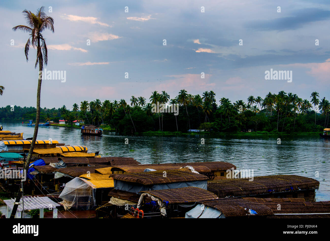 Bellissima vista della casa di barche in Kerala Foto Stock