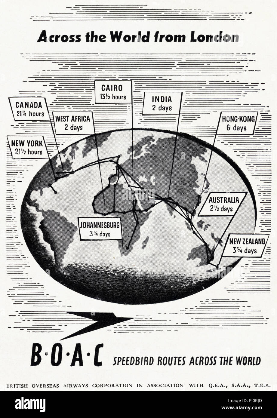 1940s vecchio vintage originale pubblicità pubblicità BOAC British Airways in tutto il mondo in inglese magazine circa 1947 Foto Stock