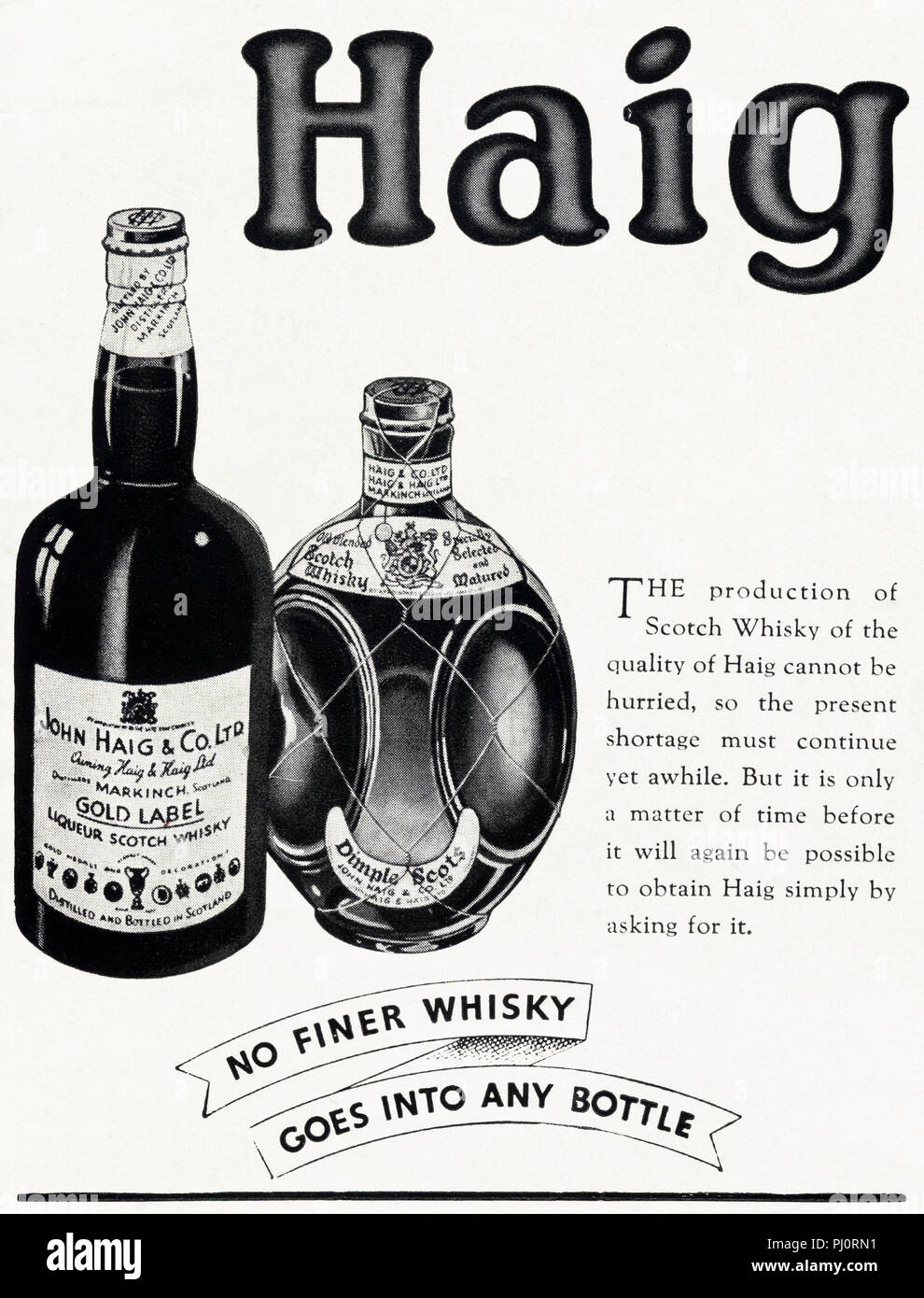 1940s vecchio vintage originale pubblicità pubblicità Haig Scotch Whisky nella rivista inglese circa 1947 Foto Stock