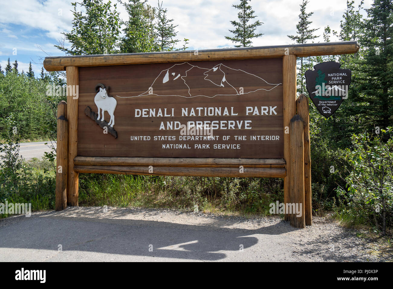 Segno per il Parco Nazionale di Denali Foto Stock