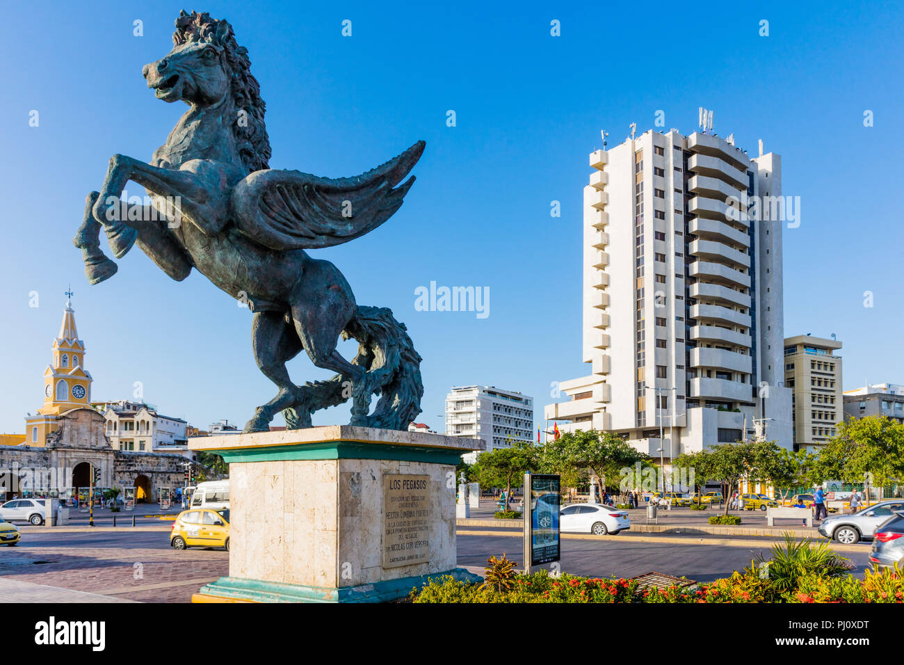 Cartagena , Colombia - Marzo 5, 2017 : Pegasus statue in Centro Historico area di Cartagena de Indias los Bolivar in Colombia Sud America Foto Stock