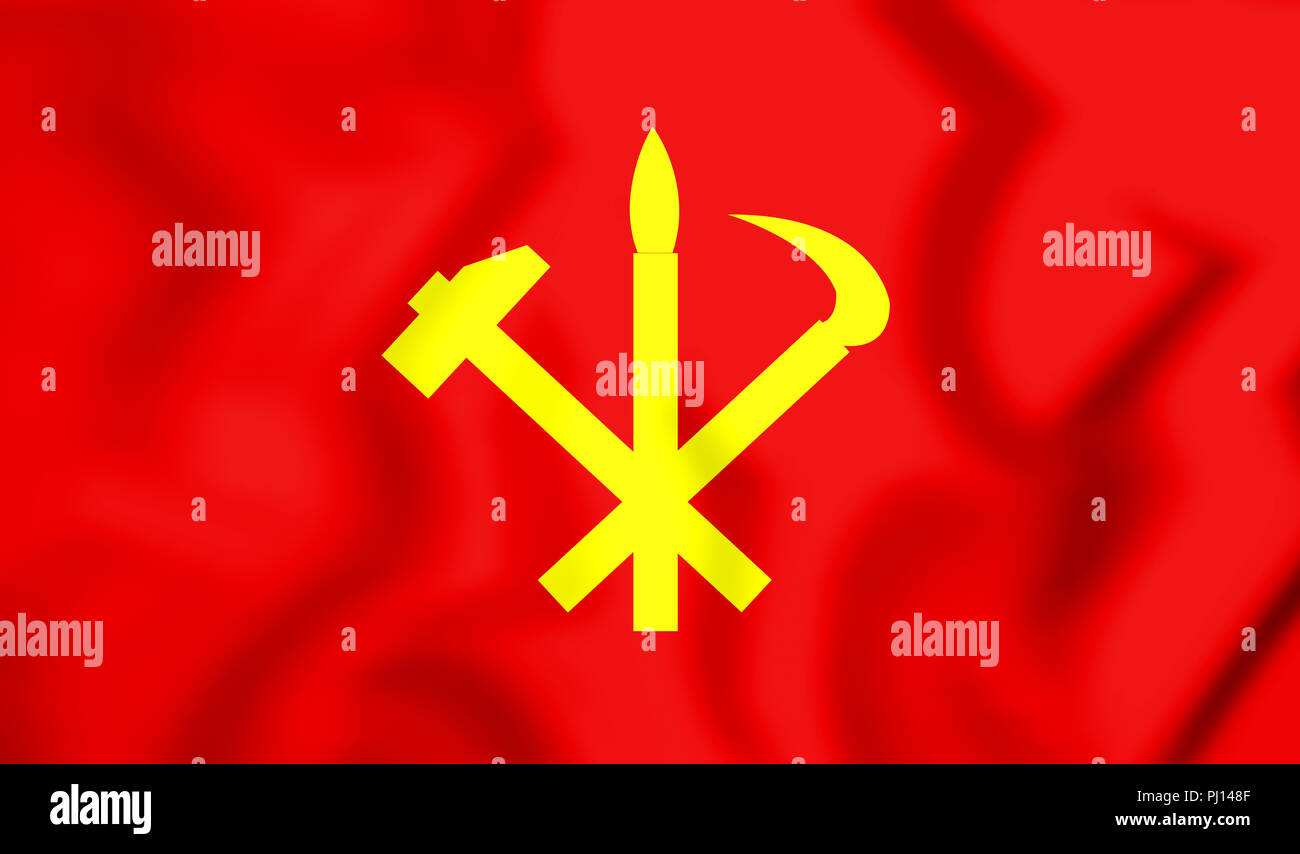 3D Bandiera del Partito dei lavoratori di Corea, Repubblica popolare democratica di Corea. 3D'illustrazione. Foto Stock