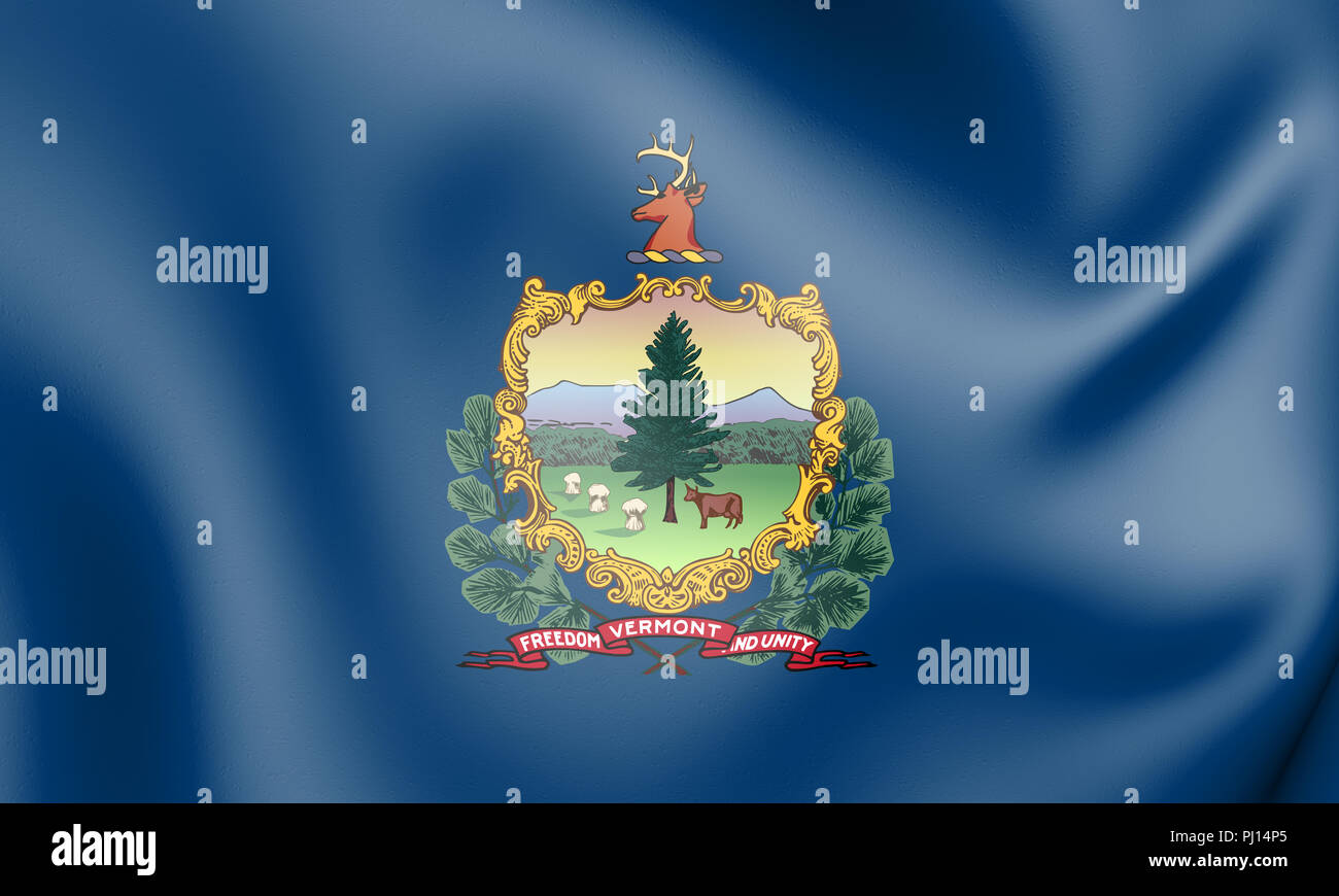 3D Bandiera dello stato del Vermont, USA. 3D'illustrazione. Foto Stock