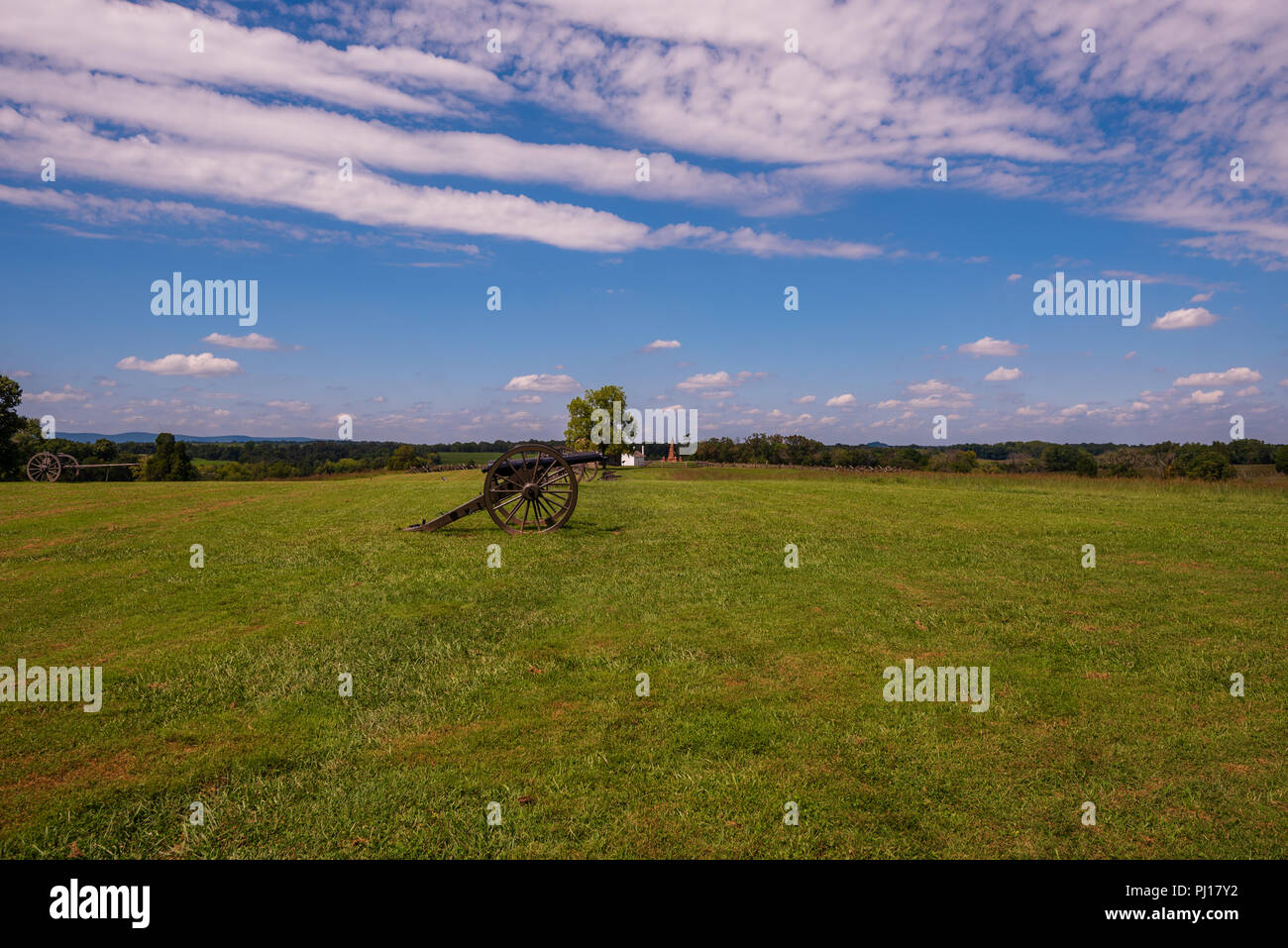 Un ampio angolo di colpo di Manassas campi di battaglia della Guerra Civile. Foto Stock