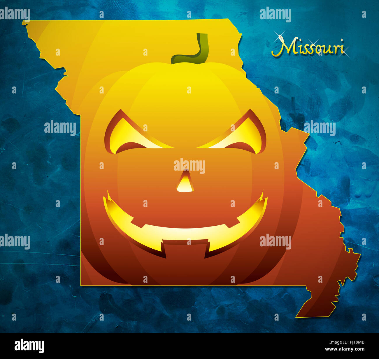 Missouri State Mappa USA con zucca di halloween illustrazione viso Foto Stock