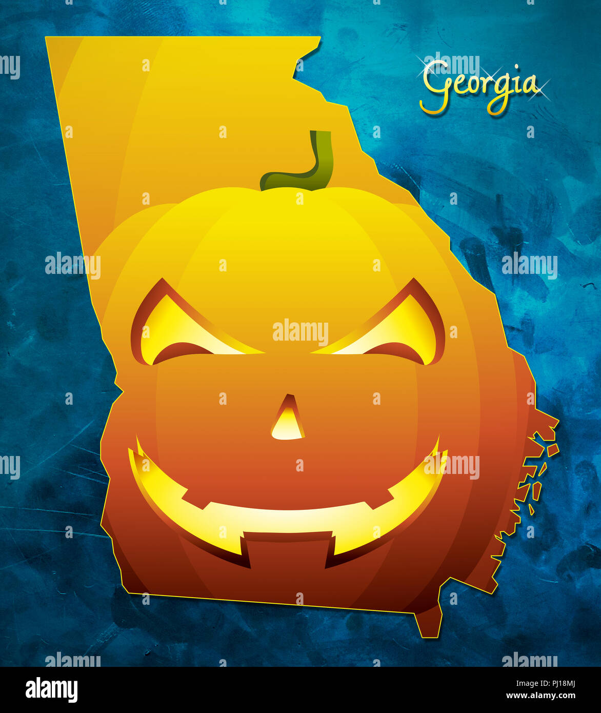 La Georgia mappa di stato USA con zucca di halloween illustrazione viso Foto Stock