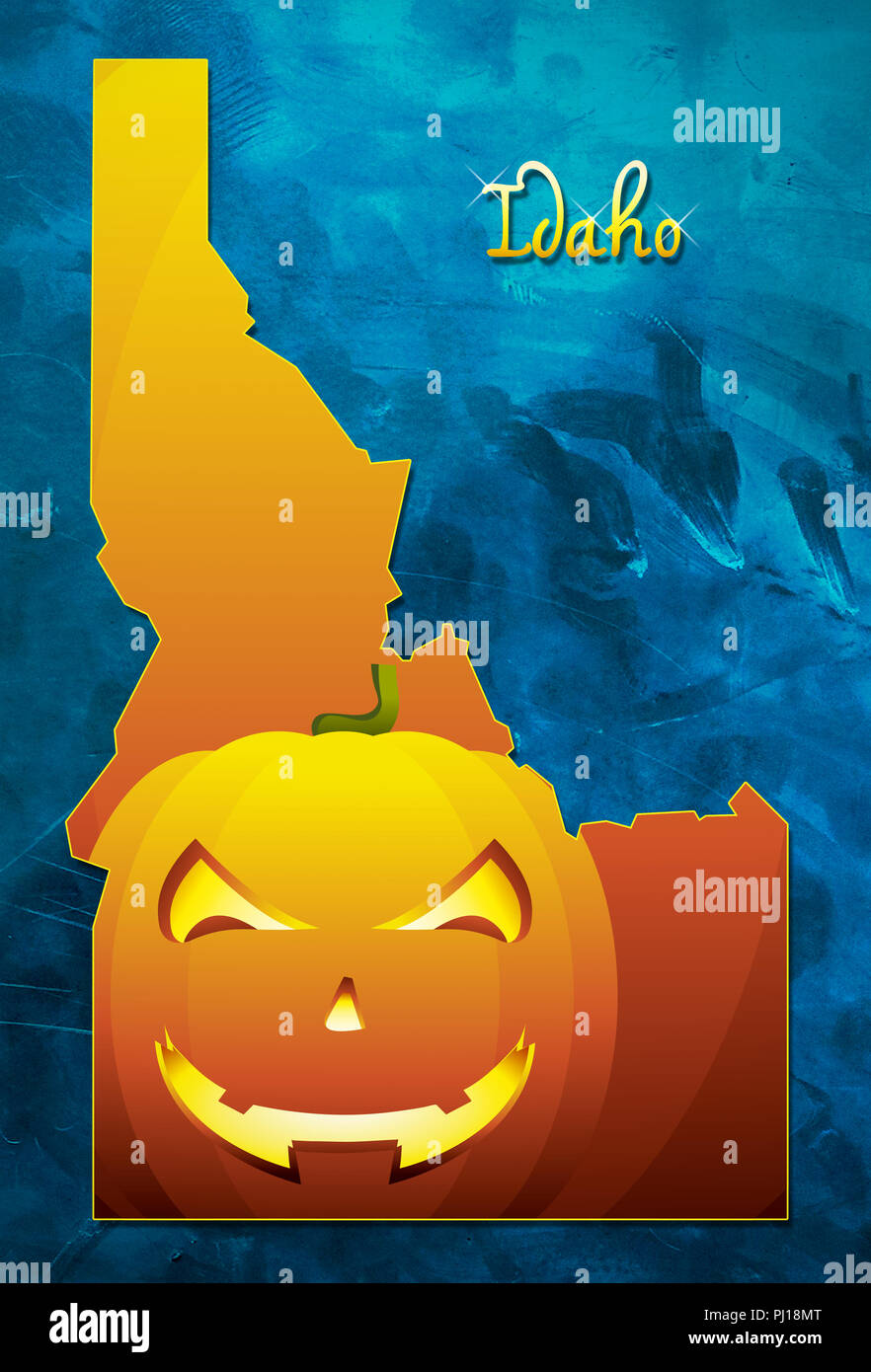 Idaho mappa di stato USA con zucca di halloween illustrazione viso Foto Stock